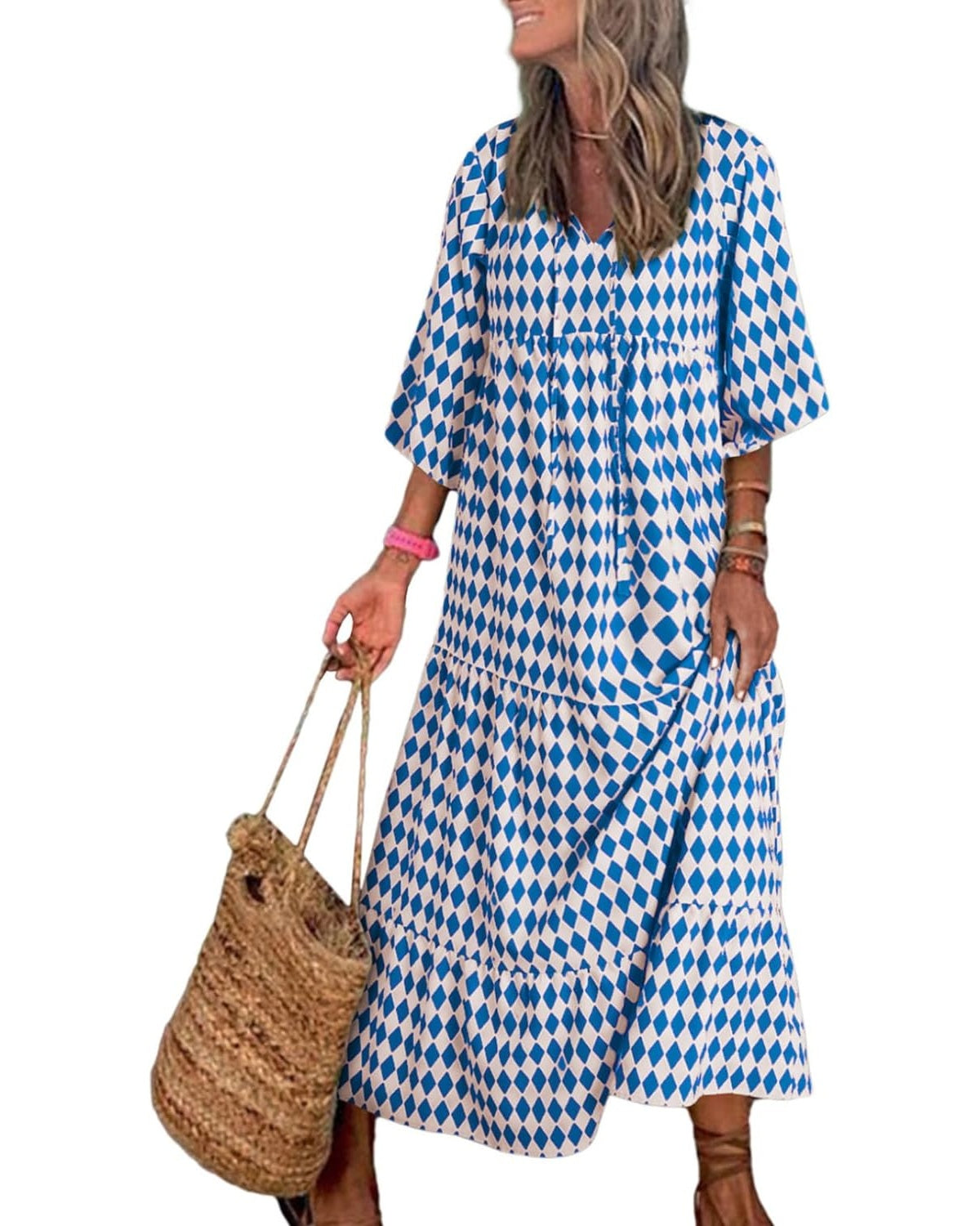 Like™ - Damen Puffarmel Geometrische Bohemian Maxikleider