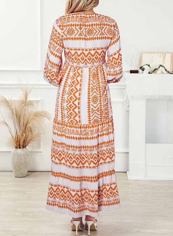 Like™ - Damen Puffarmel Geometrische Bohemian Maxikleider