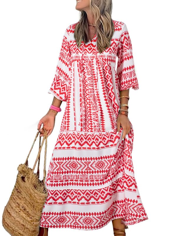 Like™ - Damen Puffarmel Geometrische Bohemian Maxikleider