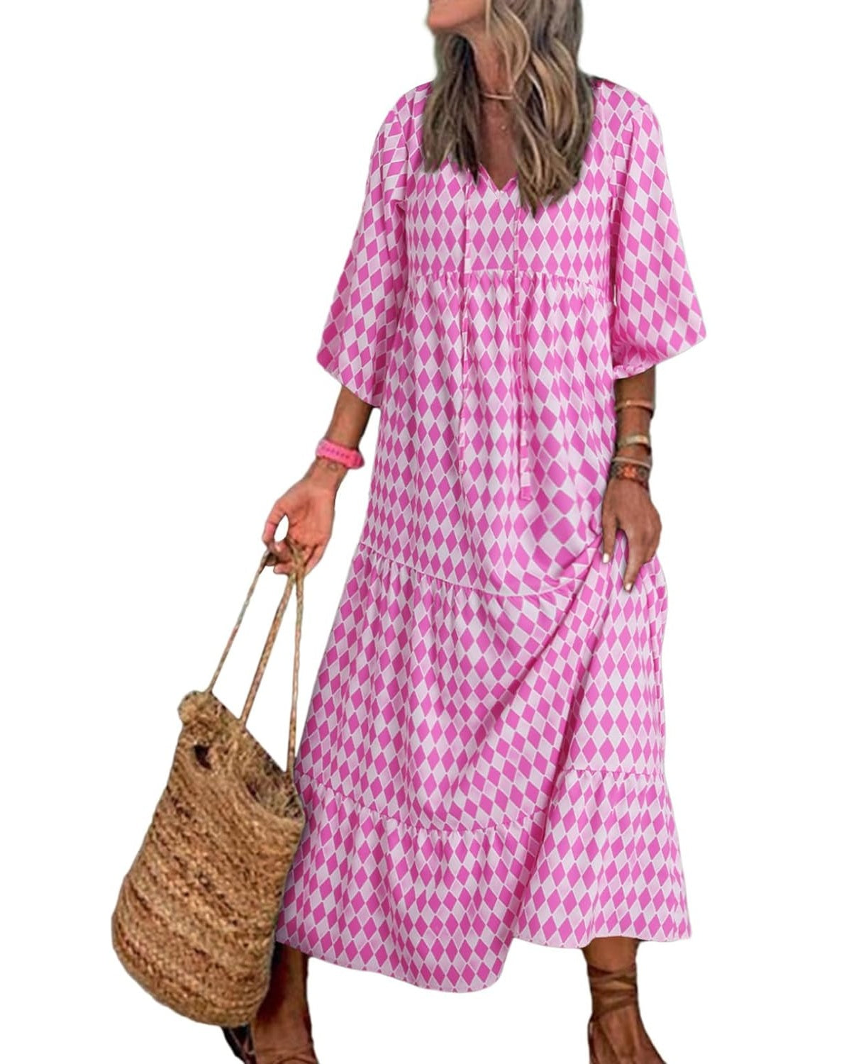 Like™ - Damen Puffarmel Geometrische Bohemian Maxikleider