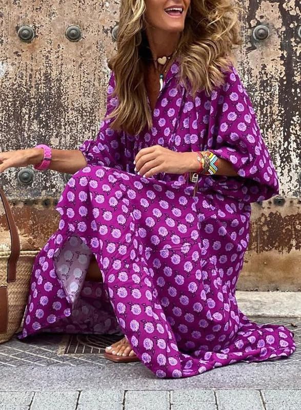 Like™ - Damen Puffarmel Geometrische Bohemian Maxikleider