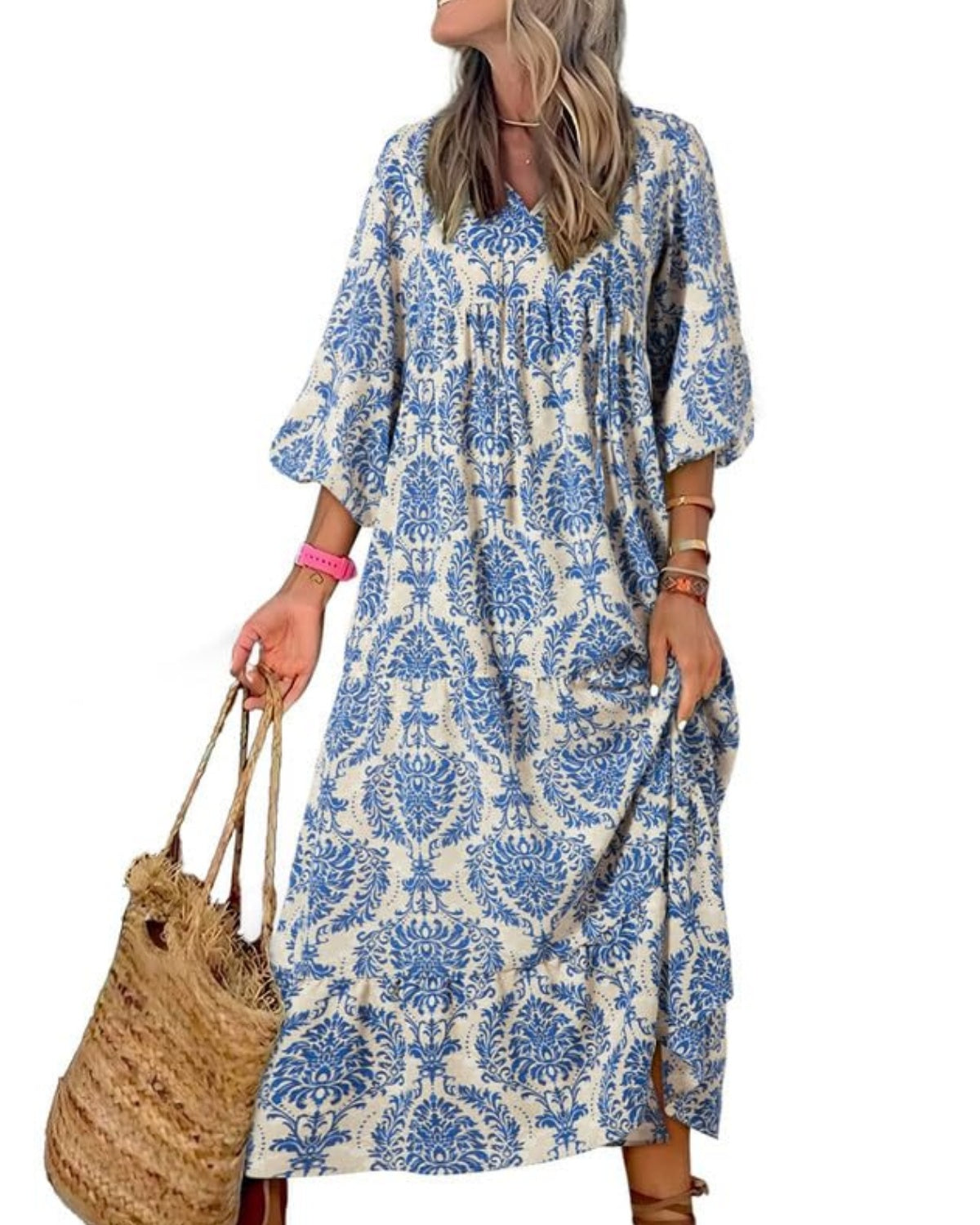 Like™ - Damen Puffarmel Geometrische Bohemian Maxikleider