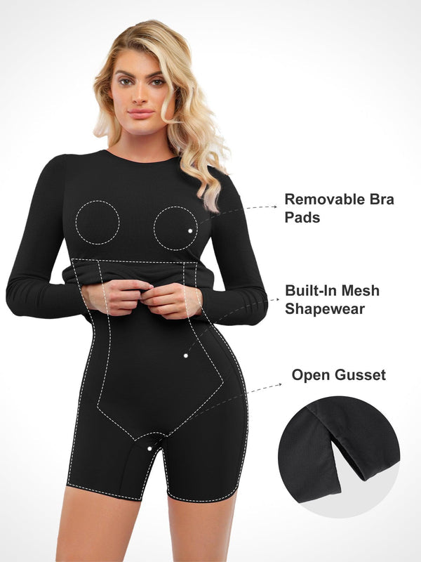Shapewear Modal Langarm Rundhalsausschnitt Schlankes Midikleid