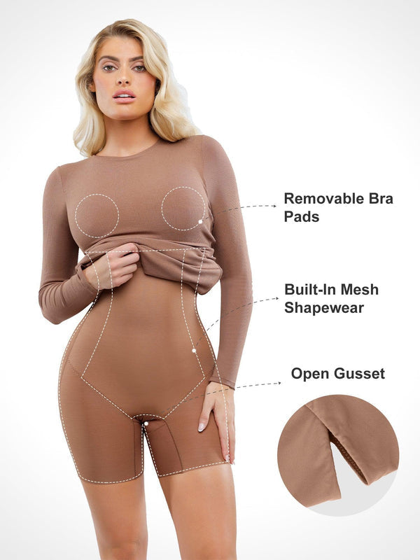 Shapewear Modal Langarm Rundhalsausschnitt Schlankes Midikleid