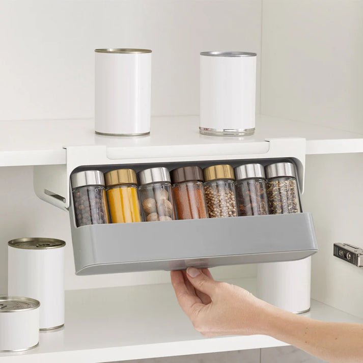 GlideShelf™ | Hängendes Regal für Gewürze mit leicht ausziehbarer Schublade